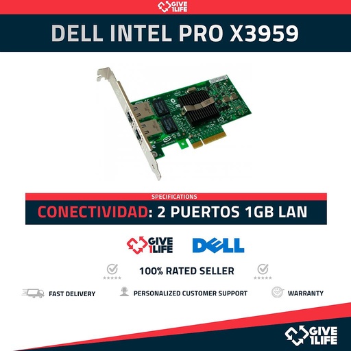 [1657] DELL INTEL PRO X3959 DOBLE PUERTO 1GB LAN TARJETA DE RED PCI-E PERFIL ALTO