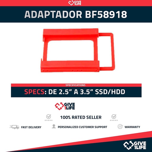 [1782] ADAPTADOR BF58918 SSD/HDD 2.5" A 3.5" PLASTICO ROJO PARA PC UNIVERSAL