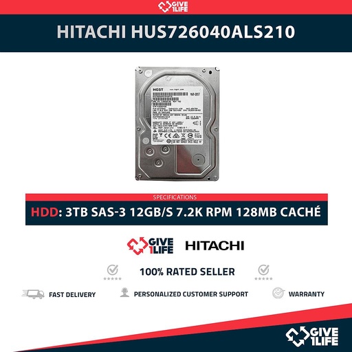 [820] HITACHI HUS726040ALS210 3TB HDD 3.5" SAS-3 12GB/S 7.200 RPM 128 CACHÉ SERVIDORES