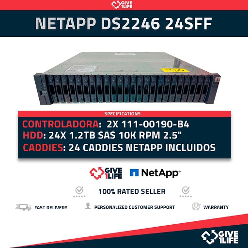 [ac3c0a72e863] NETAPP DS2246 28.8TB 24SFF 2x111-00190-B4+24x CADDIES+2xFUENTES