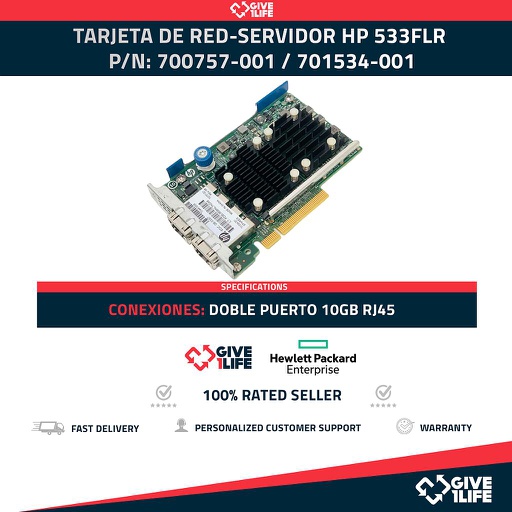 [1412] HP 533FLR DOBLE PUERTO 10GB RJ45 TARJETA DE RED P/N: 700757-001 / 701534-001q