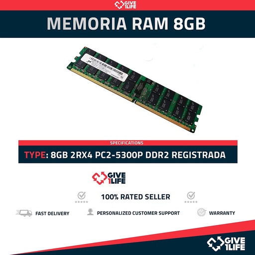 [9d35333d0c42] 8GB 2Rx4 PC2-5300P DDR2 RAM REGISTRADA