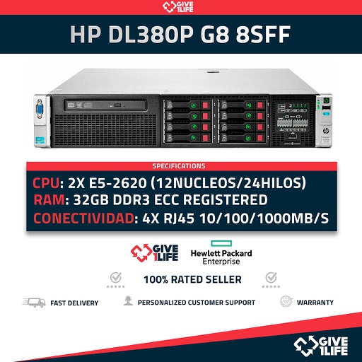 [a6f101506e29] Servidor Rack HP DL380P G8 8SFF 2xE5-2620 +32GB RAM +P420 +2PSU HSTNS-5163