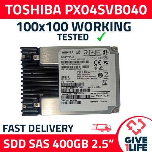 [172] TOSHIBA PX04SVB040 400GB SSD 2.5" SAS-3 12GB/S - SERVIDORES HP / DELL / IBM