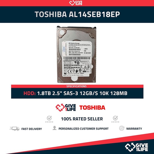 [177] TOSHIBA AL14SEB18EP 1.8TB HDD 2.5" SAS-3 12GB/S 10K 128MB 4KN