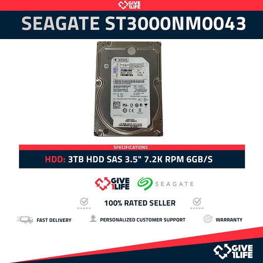 [186] SEAGATE ST3000NM0043 3TB HDD SAS 3.5" 7.2K RPM 6GB/S - PARA SERVIDORES
