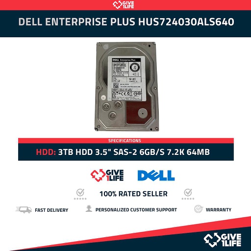 [188] DELL ENTERPRISE PLUS HUS724030ALS640 3TB HDD 3.5" SAS-2 6GB/S 7.2K 64MB - 1CJF5