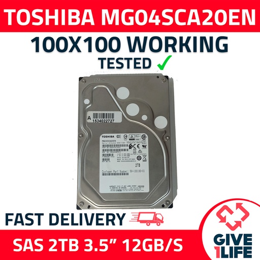 [204] TOSHIBA MG04SCA20EN HDD 2TB 3.5" SAS 12GB/S 7.2K RPM - ESPECIAL PARA SERVIDORES