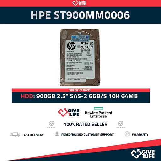 [208] HPE ST900MM0006 900GB HDD 2.5" SAS-2 6GB/S 10K 64MB - 693569-004 / 9WH066-035
