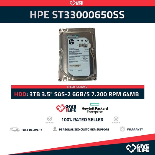 [212] HPE ST33000650SS 3TB HDD 3.5" SAS-2 6GB/S 7.200 RPM 64MB CACHÉ