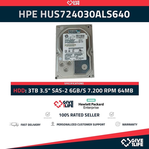 [213] HPE HUS724030ALS640 3TB HDD 3.5" SAS-2 6GB/S 7.200 RPM 64MB CACHÉ