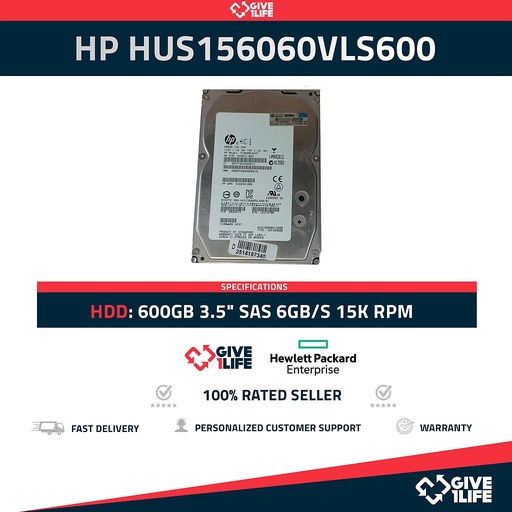[217] HP HUS156060VLS600 HDD 600GB 3.5" SAS 6GB/S 15K RPM 533871-003