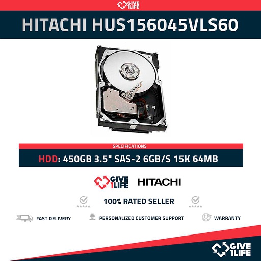 [818x2] HITACHI 2X HUS156045VLS600 450GB HDD 3.5" SAS-2 6GB/S 15K 64MB SERVIDORES DELL HP