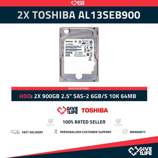 [827x2] TOSHIBA 2X AL13SEB900 900GB HDD 2.5" SAS-2 6GB/S 10K 64MB