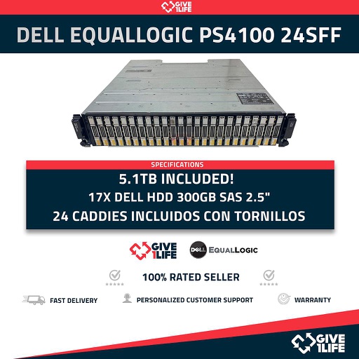 [232] DELL EQUALLOGIC PS4100 24SFF 2xDRT33+17X300GB+24 CADDIES+2PSU