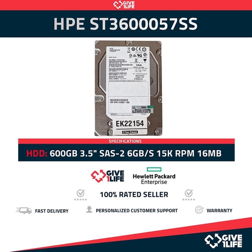 [236] HPE ST3600057SS 600GB HDD 3.5" SAS-2 6GB/S 15.000 RPM 16MB CACHE - 516810-003