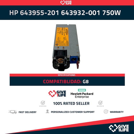 [239] HP FUENTE DE ALIMENTACION 750W PN:643955-201/643932-001 COMPATIBLE CON G8