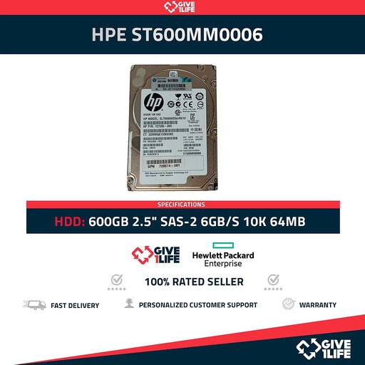 [245] HPE ST600MM0006 600GB HDD 2.5" SAS-2 6GB/S 10K 64MB - 727290-005 / 9WG066-087