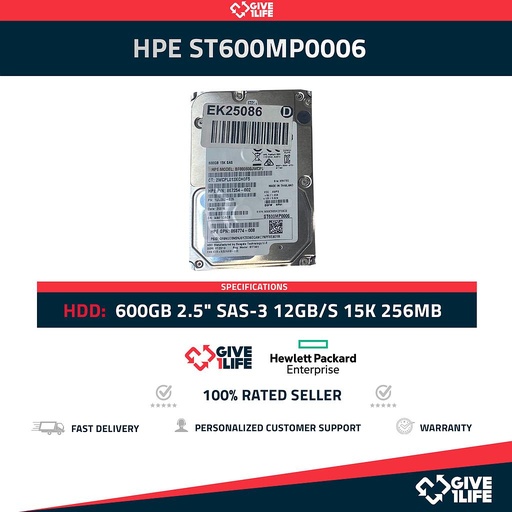 [255] HPE ST600MP0006 600GB HDD 2.5" SAS-3 12GB/S 15K 256MB - 867254-002