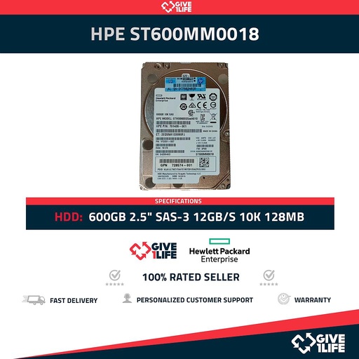 [261] HPE ST600MM0018 600GB HDD 2.5" SAS-3 12GB/S 10K 128MB - 791436-001