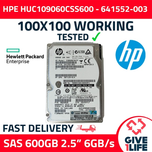 [267] HPE HUC109060CSS600 600GB HDD 2.5" SAS-2 6GB/S 10K 64MB - 641552-003