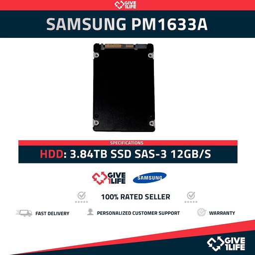 [292] SAMSUNG PM1633a 3.84TB SSD 2.5" SAS-3 12GB/S - MZILS3T8HMLH-000C3