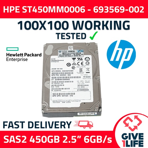 [285] HPE ST450MM0006 450GB HDD 2.5" SAS-2 6GB/S 10K 64MB - 693569-002