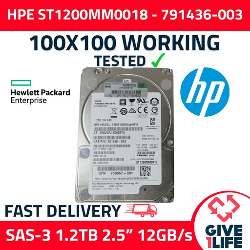 [326] HPE ST1200MM0018 1.2TB HDD 2.5" SAS-2 6GB/S 10K 128MB - 791436-003