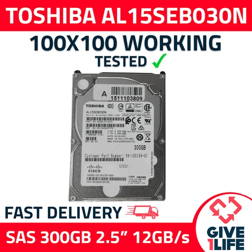 [337] TOSHIBA AL15SEB030N 300GB HDD 2.5" SAS-3 12GB/S 10K 128MB CACHÉ