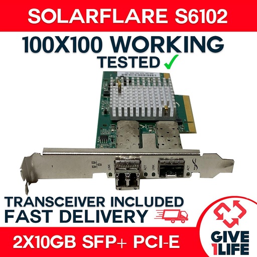 [376] SOLARFLARE S6102 TARJETA DE RED DOBLE PUERTO 10GB SFP+ PCI-E + TRANSCEIVER