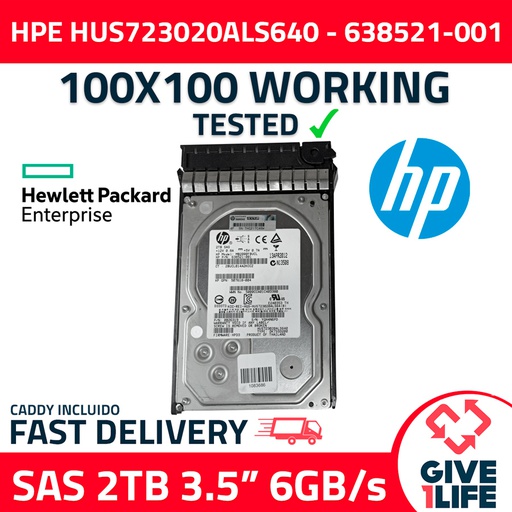 [377] HPE HUS723020ALS640 2TB HDD 3.5" SAS-2 6GB/S 7.2K 64MB - 638521-001 + CADDY