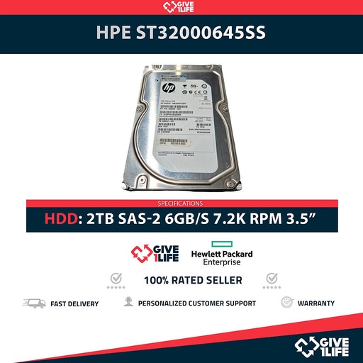[383] HPE ST32000645SS 2TB HDD 3.5" SAS-2 6GB/S 7.2K 64MB CACHÉ