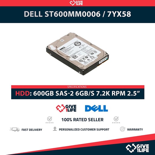 [390] DELL ST600MM0006 / 7YX58 600GB HDD 2.5" SAS-2 6GB/S 10.000 RPM 64GB CACHÉ