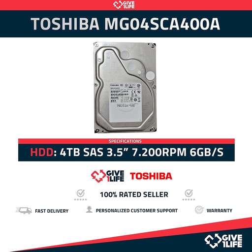 [424] TOSHIBA MG04SCA400A 4TB SAS-2 6GB/S 7.2K RPM 64MB CACHE 3.5"