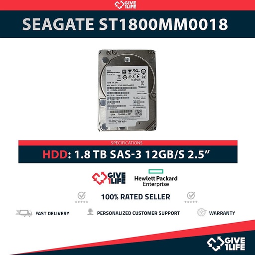 [441] HPE ST1800MM0018 SAS 2.5" 1.8TB 10K RPM SAS3 12GB/S 128MB 791436-004