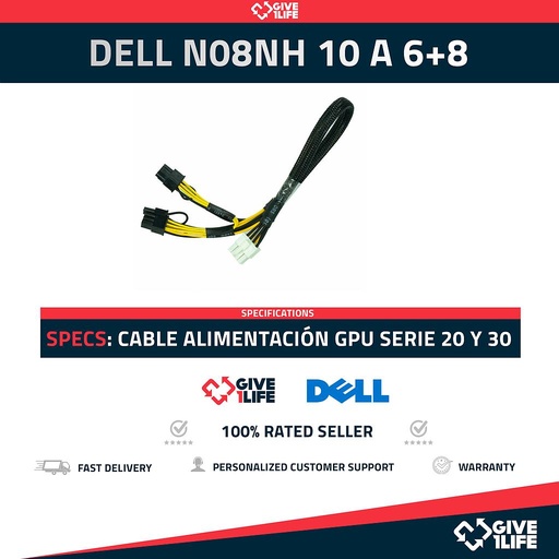 [455] DELL 0N08NH / 0DRXPD CABLE DIVIDIDO ADAPTADOR DE ALIMENTACION GPU 6 + 8 PARA R720/R730