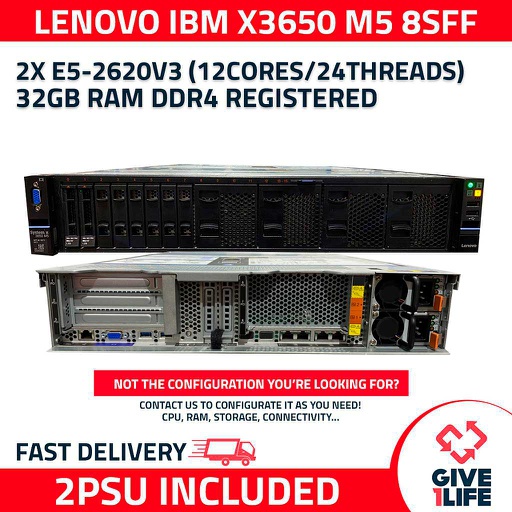 [483] Servidor Rack IBM X3650 M5 8SFF 2xE5-2620V3 + 32GB DDR4 + M5210 + 2PSU 8871-AC1