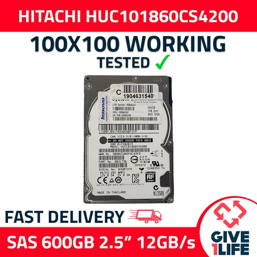[491] HITACHI HUC101860CS4200 600GB HDD 2.5" SAS-3 12GB/S 10K 128MB CACHE - SERVIDOR