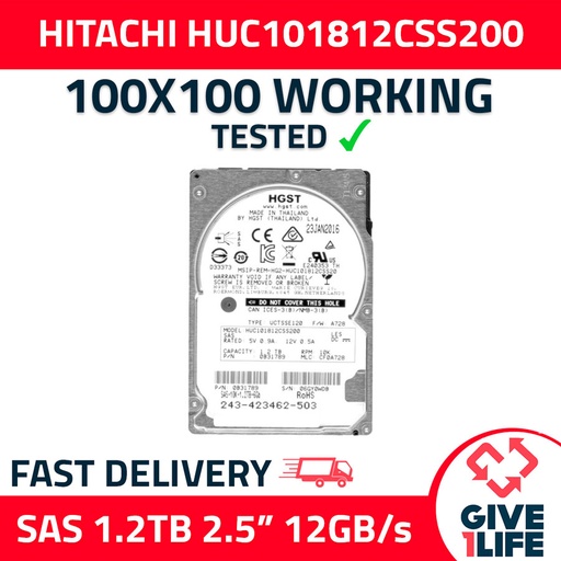 [509] HITACHI HUC101812CSS200 1.2TB HDD 2.5" SAS-3 12GB/s 128MB CACHE - SERVIDORES