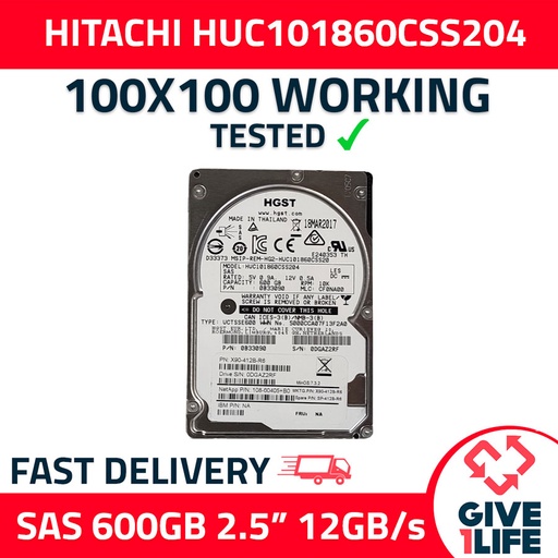 [510] HITACHI HUC101860CSS204 600GB HDD 2.5" SAS-3 12GB/S 10K CACHE 128MB - SERVIDORES
