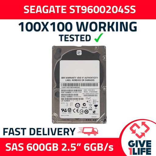 [512] SEAGATE ST9600204SS 600GB HDD 2,5" SAS-2 6GB/S 10K CACHE 128MB - SERVIDORES