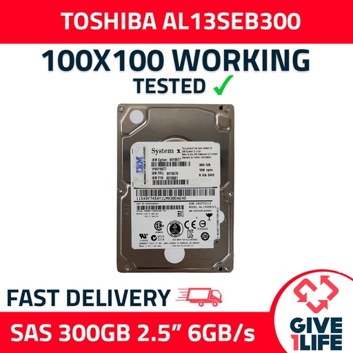 [524] TOSHIBA AL13SEB300 300GB HDD 2.5 SAS-2 6GB/S 10K CACHE 128 - SERVIDORES