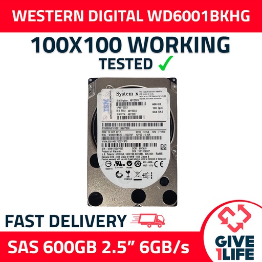 [526] WESTERN DIGITAL WD6001BKHG 600GB HDD 2.5 SAS-2 6GB/S 10K CACHE 128 - SERVIDORES