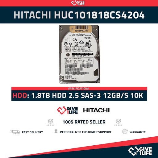 [541] HITACHI HUC101818CS4204 1.8TB HDD 2.5 SAS-3 12GB/S 10K CACHE 128 - SERVIDORES