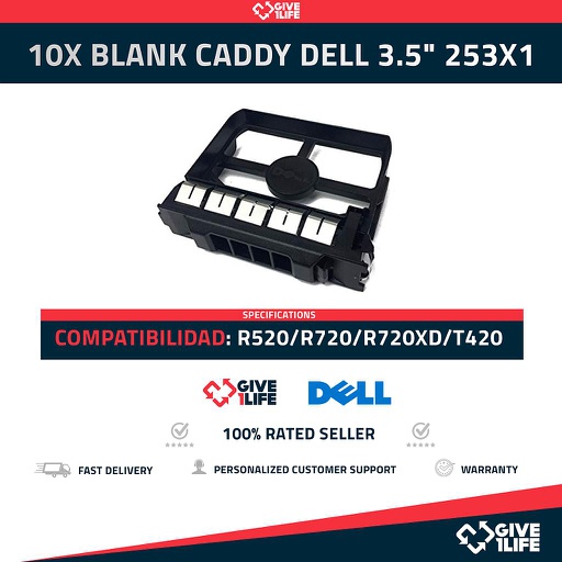 [550] LOTE DE 10 UNIDADES BLANK CADDY DELL 3.5" PN:253X1 PARA R520/R720/R720XD/T420...