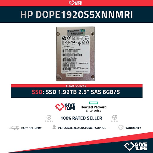 [563] SSD 1.92TB 2.5" SAS HP DOPE1920S5xnNMRI -2 6GB/S 762770-003 778252-001