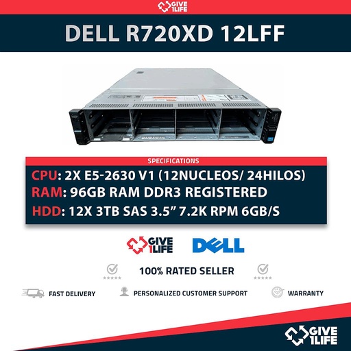 [565] Servidor Rack DELL PowerEdge R720XD 12LFF 2x E5-2630 + 96GB + 36TB + 12CADDY
