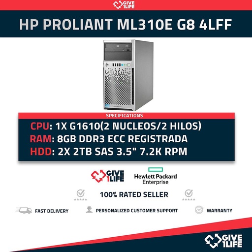 [571] HP Proliant ML310e G8 4LFF 1x G1610 + 8GB RAM DDR3+ P222 + 2PSU 674814-001