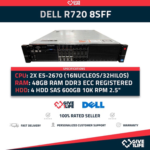 [584] Servidor Rack DELL PowerEdge R720 8SFF 2xE5-2670 + 48GB + H710 + 4x 600GB GR6M9