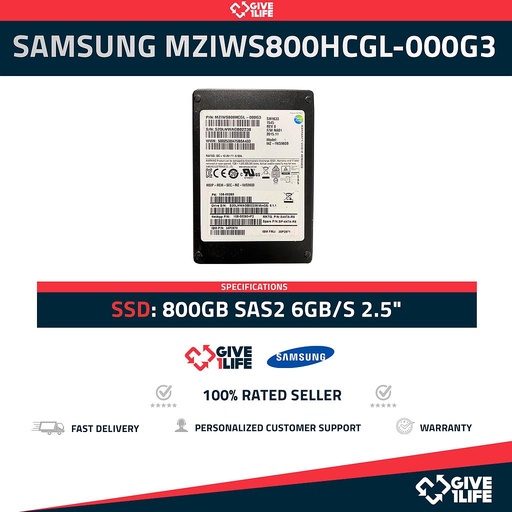 [603] SAMSUNG MZIWS800HCGL-000G3 SSD 800GB SAS2 6GB/S 2.5" - ESPECIAL PARA SERVIDORES
